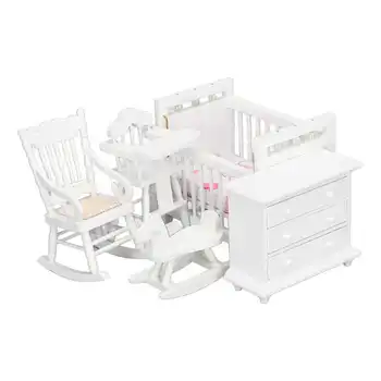1:12 колекция от модели на мебели за куклена къща Миниатюрна бебешко кошче (безплатно), люлеещ се стол, аксесоари за декориране на кабинета