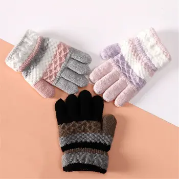 1 чифт топли дебели детски меки ръкавици за зимата-есента с пълни пръсти, плетени калъф за ръкавици, детски ръкавици