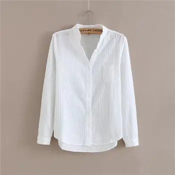 100% Памучен риза с високо качество, дамски блуза, есенни обикновена бяла риза с дълъг ръкав, тънки дамски ежедневни дамски блузи