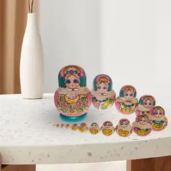 15x Мультяшные штабелируемые кукли Matryoshka Украшение Традиционни фигурки Прекрасна дървена matryoshka за плот подарък за рождения Ден на Офис