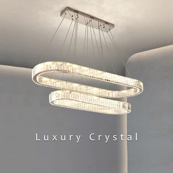 2022, Модерен Стил, led окачен тавана лампа, трапезария, Кухня, хол, Спалня, Овална пръстен, хромирани кристален полилей