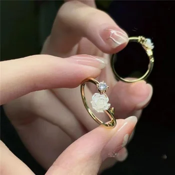2023 Елегантни реколта пръстени с камелией INS, модни творчески пръстени с геометрични цветове, бижута за сватбени партита, подаръци за жени, Подарък за момичета
