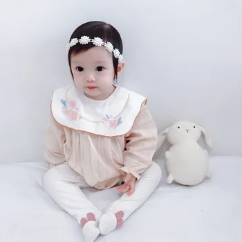 2023, корейски годишният Нов Гащеризон за малки момичета, Гащеризон от памук, с широки ревери и бродерии, без боди за Новородени момичета