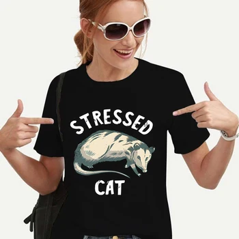 2023 Нова Лятна Тениска Дамски Opossum Stressed Cat Графична Тениска С Къс Ръкав, Дамски Дрехи, Градинска Дрехи, Топ Camisetas
