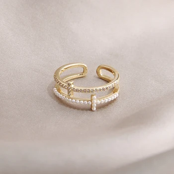 2023 Ново записване, Регулируеми пръстени с циркониевым кръст, за Жени, елегантни бижута от злато 14 К, Сватбени двуслойни пръстени с кристали