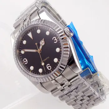 36 мм/39 мм Сапфировые мъжки часовник Japan Miyota8215 NH35A Механизъм за самостоятелно ликвидация Унисекс Черен Циферблат С Рифленым Безелем Юбилейна гривна Lume