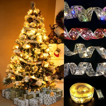 50 Led гирлянди с дължина 5 м с двухслойными невероятните светлини, Коледна лента, лъкове, гирлянда със светодиодни украшения за елхи, Коледна начало декор