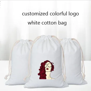 50 бр., Печат на лого Coloful, бяла бельо памучен чанта от съвсем малък, Опаковане на козметични бижута, подаръчни комплекти, ОРГАНАЙЗЕР