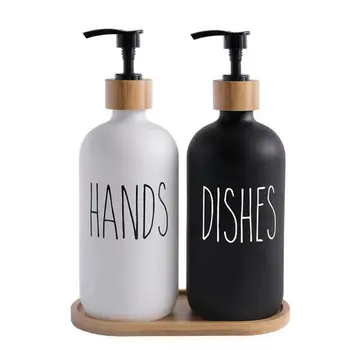 500 мл Диспенсер за сапун за съдове в кухненската мивка, бутилка за сапун за ръце, Многократно селска шампоан за измиване на тялото, бутилка с водоустойчиви етикети