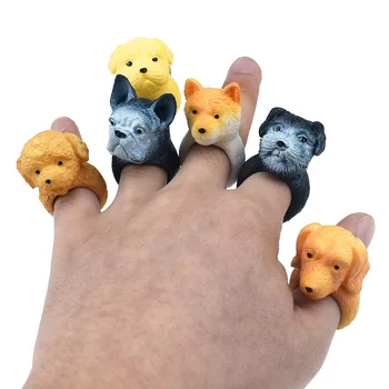 6 бр./компл. Новост е забавно TPR, скъп пръстен за кучета шар пей, булдог, плюшен куче на главата, играчки-кукли, творческа пръстен за малки животни, играчки
