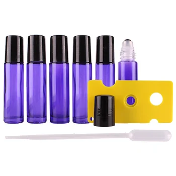 6 броя 10 мл лилаво етерично масло в стъклени ролки с лъжичка от неръждаема стомана за ароматерапия парфюм