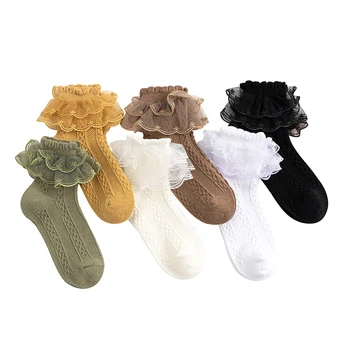 6 чифта/лот, пролет-есен, тънки памучни чорапи принцеса за танци, меки обикновена дишащи чорапи за новородени момичета, дантела 
