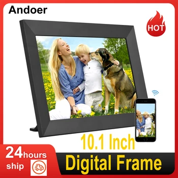 Andoer Цифров фоторамка10,1 Инчов Умна WiFi Фоторамка HD IPS сензорен екран С автоматично завъртане За споделяне на снимки чрез приложение