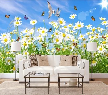beibehang Модерен скандинавски минимализъм, малки, свежи зелени листа, романтична цвете, пеперуда, фон за украса на дома, боядисване на