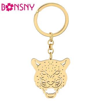 Bonsny Ключодържатели с позлатен главата леопард от неръждаема стомана, медальони във формата на животни, ключодържател за чанти, ключодържател за жени, Подаръци за тинейджъри, Бижута