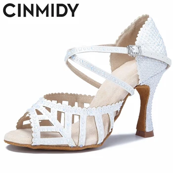 CINMIDY/ Нови Модерни Танци, Обувки За Жени, Обувки за Балните латино танци, Обувки за Момичета, Джаз, Салса, Танго, Женски бели Сватбени обувки