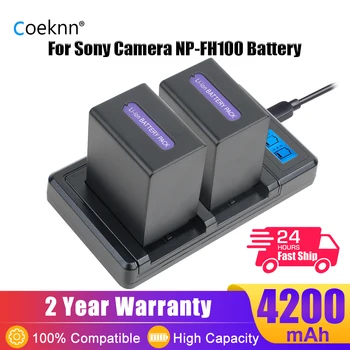 Coeknn 4200 mah NP-FH100 Батерия + LCD дисплей USB Двойно зарядно устройство за Sony DCR-HC96 HC46 HC40 DCRSR300 SR82 SR62 DCR-DVD650 308 205 505 FH100