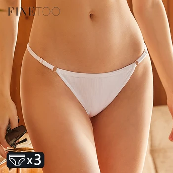 FINETOO, 3 бр./компл., дамски памучни бикини с ниска тапицерия, бельо с регулируем колан за кръста, гащи S-XL, удобни гащи, дамски бикини