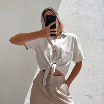 Gotoola Лято 2023, Нова мода ежедневни дамски бельо однобортная риза с къс ръкав и джоб