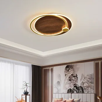 Led тавана лампа от орехово дърво във формата на пеперуда, led кръг на тавана лампа за дневна, плафониери за спални