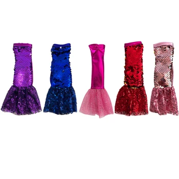 NK 5 Комплект, модно принцеса рокля 30 см, блестящо мини-рокля с пайети, украшение с риба опашка, празнична облекло за кукли Барби, аксесоари, детски играчки