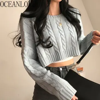 OCEANLOVE Къси дамски пуловери, обикновена есен-зима корейски луксозни универсални пуловери, прости ежедневни модни пуловери Femme Hiver