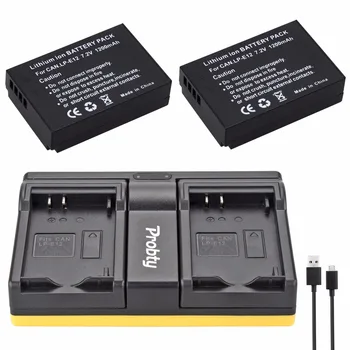 PROBTY 2 елемента LP-E12 LP E12 батерии за фотоапарати + USB Двойно зарядно устройство за Canon EOS M M2 100D EOSM EOS M2 EOS 100D