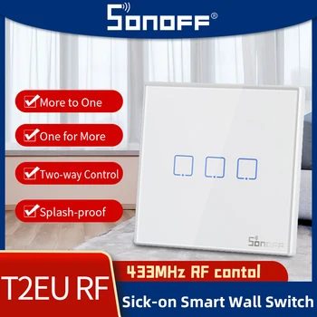 Sonoff TX T2 EU 433 Mhz Безжични Интелигентни Стенен прекъсвач RF Дистанционно Управление 86 Вид Стенни Панели Лепкава Стенен Прекъсвач 1/2/3 Банда