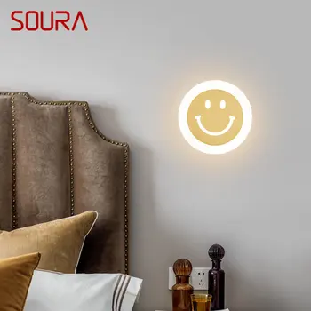 SOURA Творчески аплици в стил Смайлика Модерен Месинг, с монтиран на стената лампа LED 3 цвята за домашен интериор на Спалнята