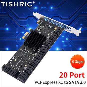 TISHRIC PCI-E От 1X До 20 порта SATA3.0 Карта за разширяване на PCIE Sata Адаптор SATA 3.0 PCI Express 1X Карта за разширяване на Допълнителни карти