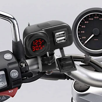 USB-зарядно устройство за бързо зареждане на мотоциклет, температурен дисплей, зарядно устройство за телефон мотоциклет с цифрово вольтметром-термометър 12 v, адаптер