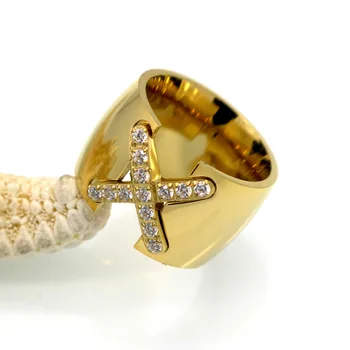 YS Ново записване, пръстен златен цвят с ширина 14 мм, голяма дограма, CZ Кръст, X Пръстен за жени, модни Бижута от кристали, на едро подарък