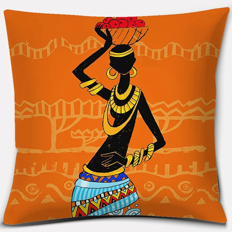 Калъфка за домашен интериор, етническа африканска жена калъфка от полиестер, калъф за възглавница за автомобил на дивана, домашна калъфка 45x45 см