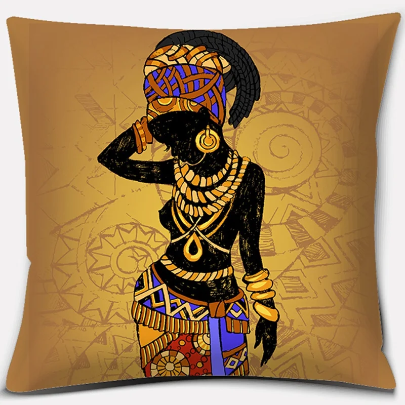 Калъфка за домашен интериор, етническа африканска жена калъфка от полиестер, калъф за възглавница за автомобил на дивана, домашна калъфка 45x45 см