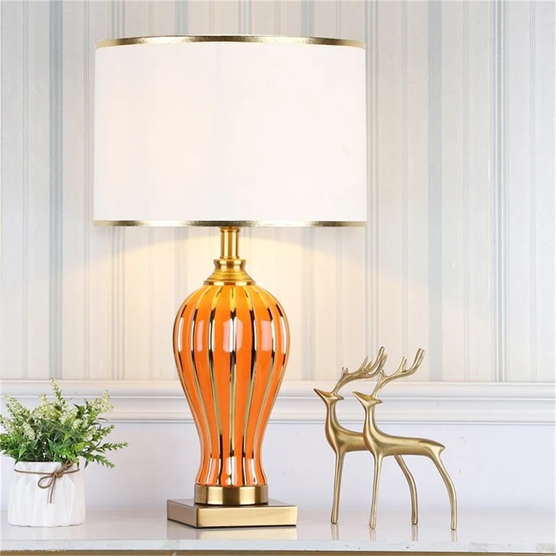 Керамична настолна лампа TEMOU с димер, модерен и луксозен настолна лампа за дома, хол