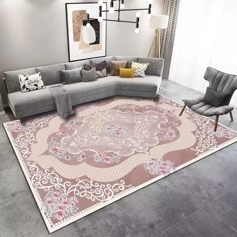 Лек Розов Луксозен Цветен килим в китайски стил, Интериор на спални, Модерни подложки с голяма площ, украса на хола, мек адаптивни мат