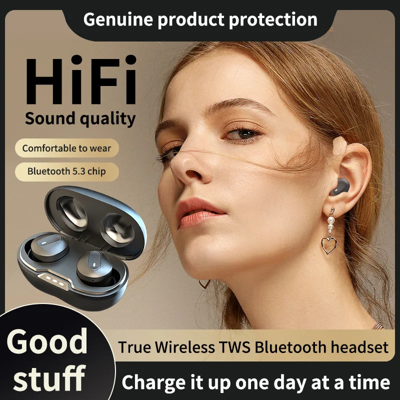 Мини Невидими TWS Bluetooth слушалки слушалки за сън Звукоизолирани слушалки HI FI стерео тъчпад слушалките с шумопотискане