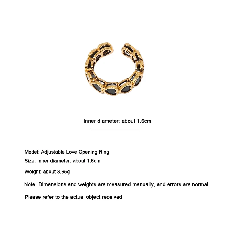 Модерен пръстен със сърца за жени, бижута в стил хип-хоп за момичета в стил пънк, корейски и Темпераментна златист цвят, циркон, отворено регулируем пръстен, бижута