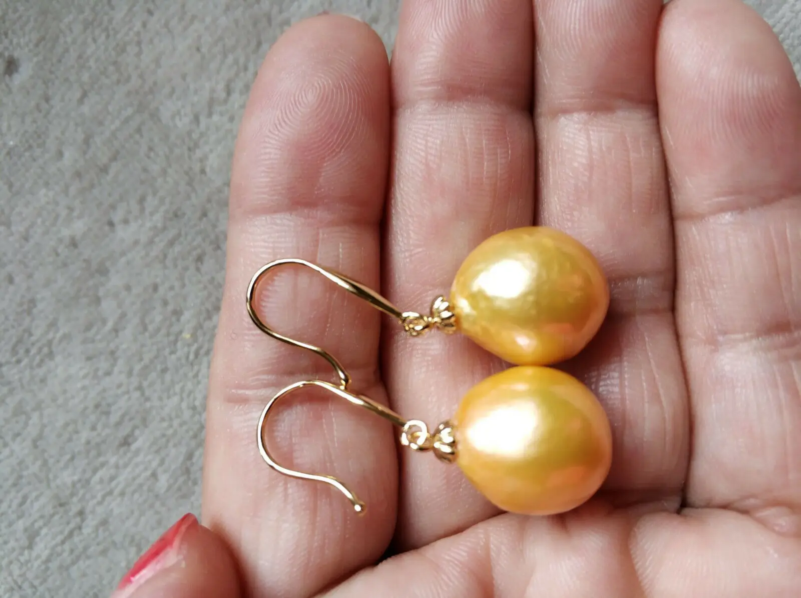 Зашеметяващи обеци с жълти перли в бароков стил, AAA + 12,5*15 мм от истинско южно море