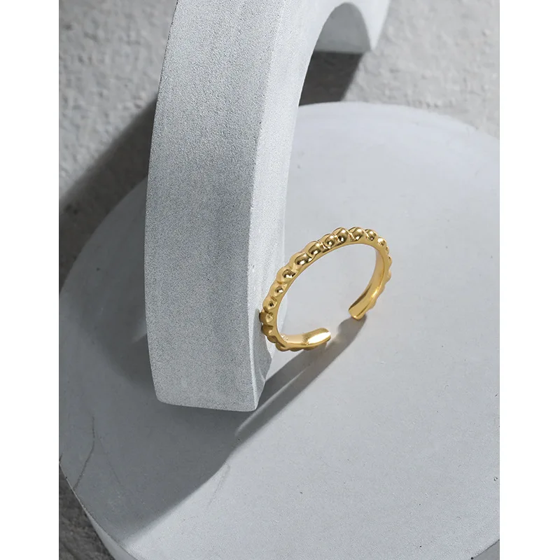 SHANICE, сребро 925 проба, изчистен дизайн, диви кръгли мъниста, Отворен пръстен за жени, нарушения на сърдечния годеж, Регулируеми изискани бижута