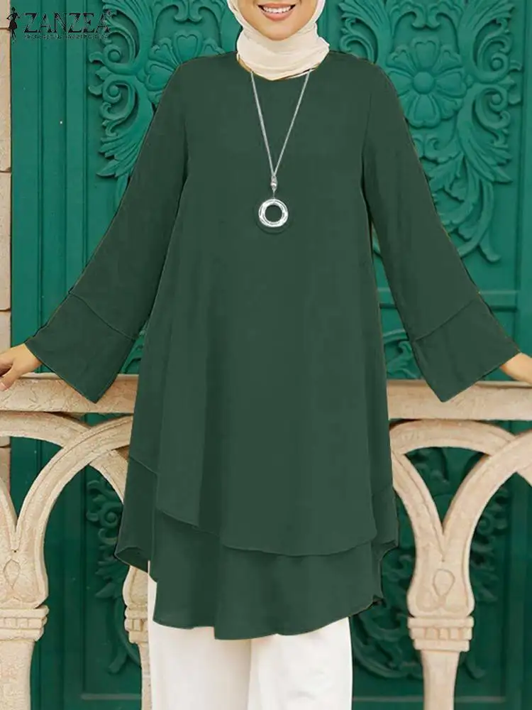 ZANZEA Модни Мюсюлманска Блуза С кръгло деколте, Обикновена Блузы, Елегантни Блузи на Празнични партита, Пролетта на Двуслойни Дизайн, Върхове от Турция, Абая. → 2023