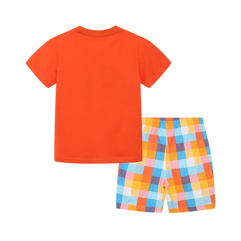 Летни детски дрехи от 2 теми, ежедневна мода памучен фланелка с къс ръкав + каре къси панталони, дрехи за малките момчета, комплект детски дрехи BC545
