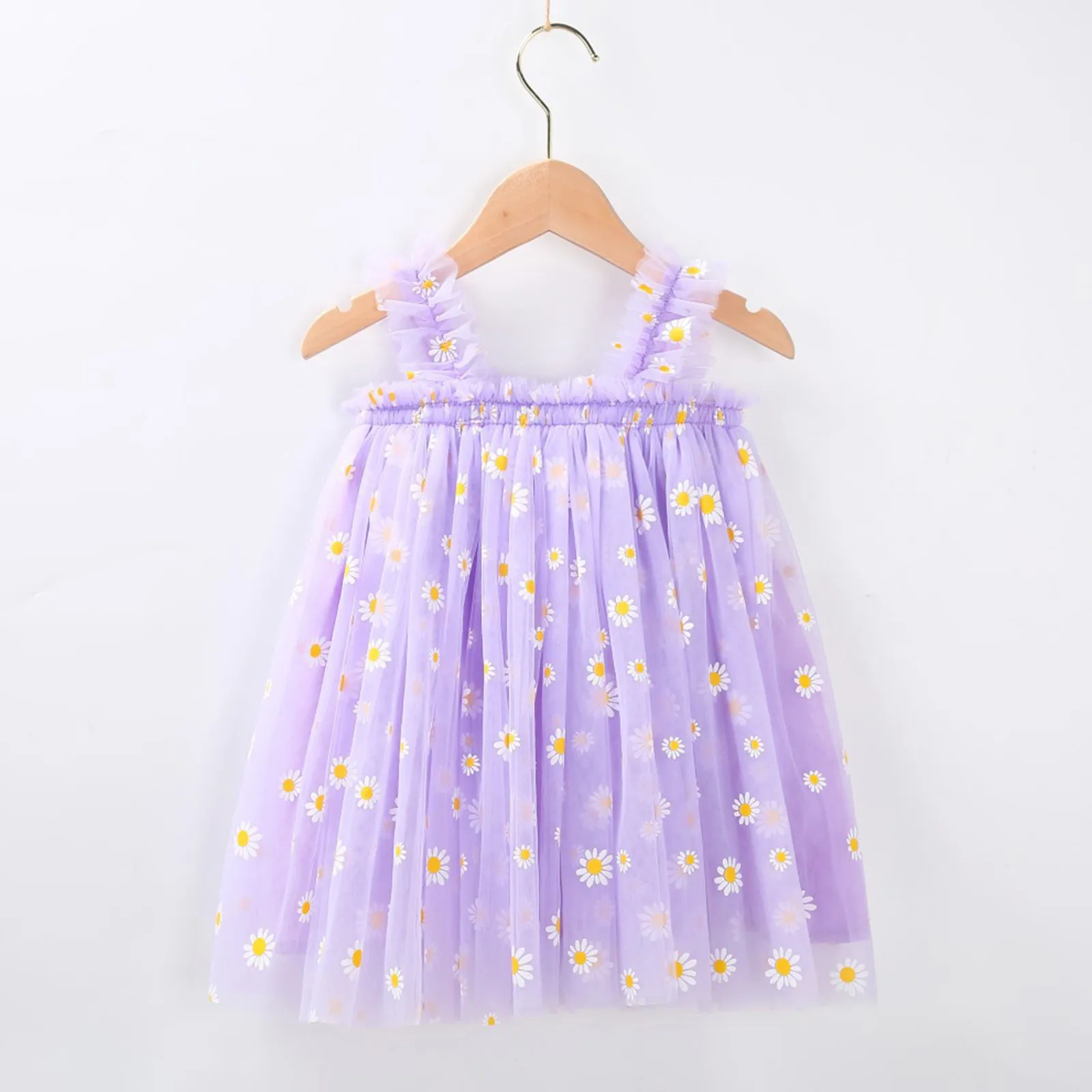 Празнична рокля за момиченца от 1 до 6 години, лятна рокля-пакетче с цветен модел Маргаритки, 2023, многослойни тюлевые рокли на принцеси за рожден ден