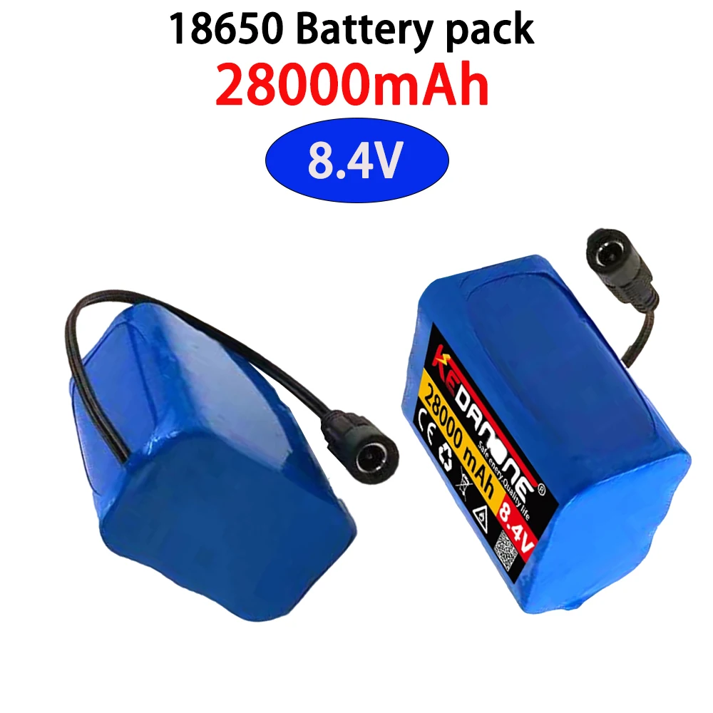 8,4 В (7,4 В) 28Ah (28000 ма) 18650 литиево-йонна акумулаторна батерия за велосипедни фарове, светодиоди, играчки