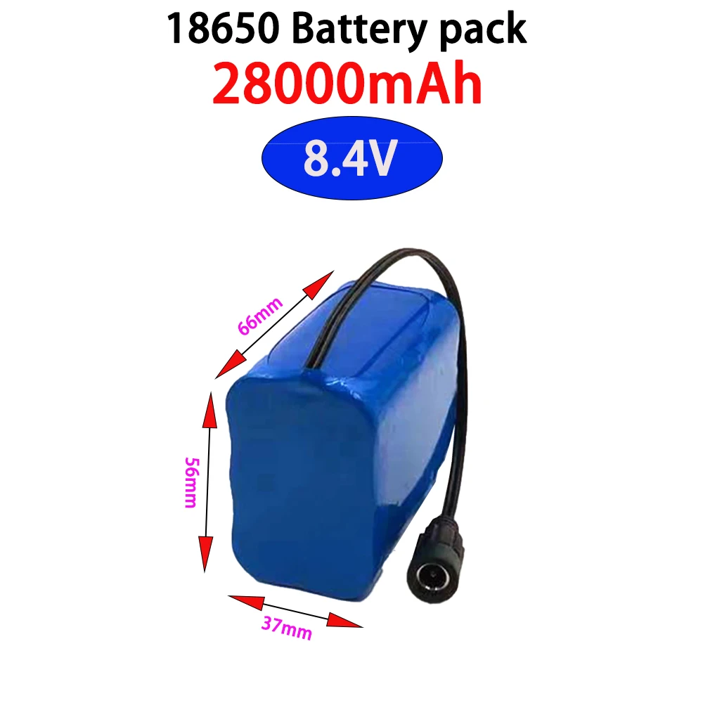 8,4 В (7,4 В) 28Ah (28000 ма) 18650 литиево-йонна акумулаторна батерия за велосипедни фарове, светодиоди, играчки