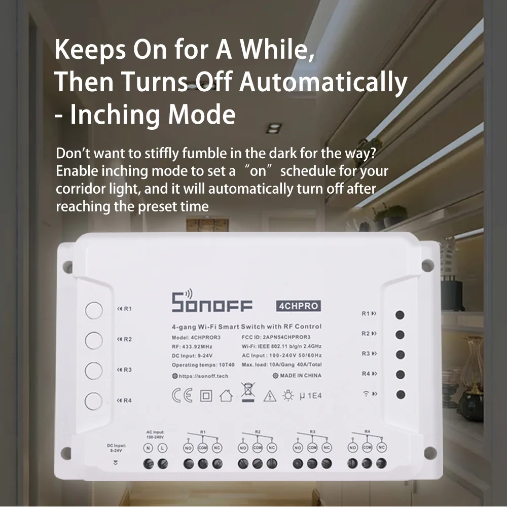 SONOFF 4CH Pro R3 4-Gang WIFI Smart Switch 433 Mhz RF Control Безжичен Ключ 220 Дистанционно Самоблокирующееся Бавно Реле Заключване