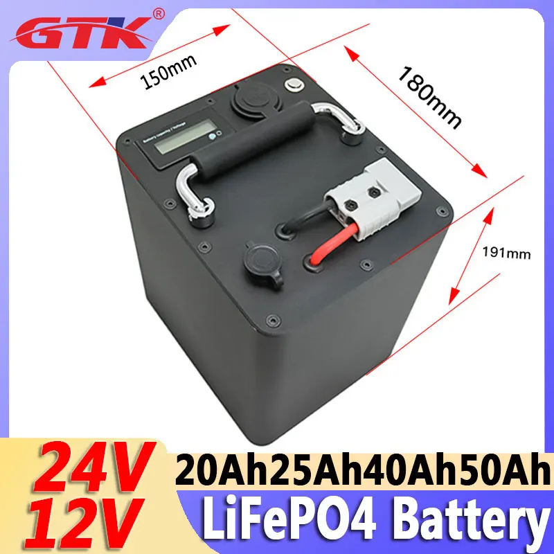 Gtk 12V 50Ah 40Ah 24V 25Ah 20Ah Lifepo4, литиево-желязо-фосфатная батерия акумулаторна батерия за къмпинг, за съхранение на слънчева енергия