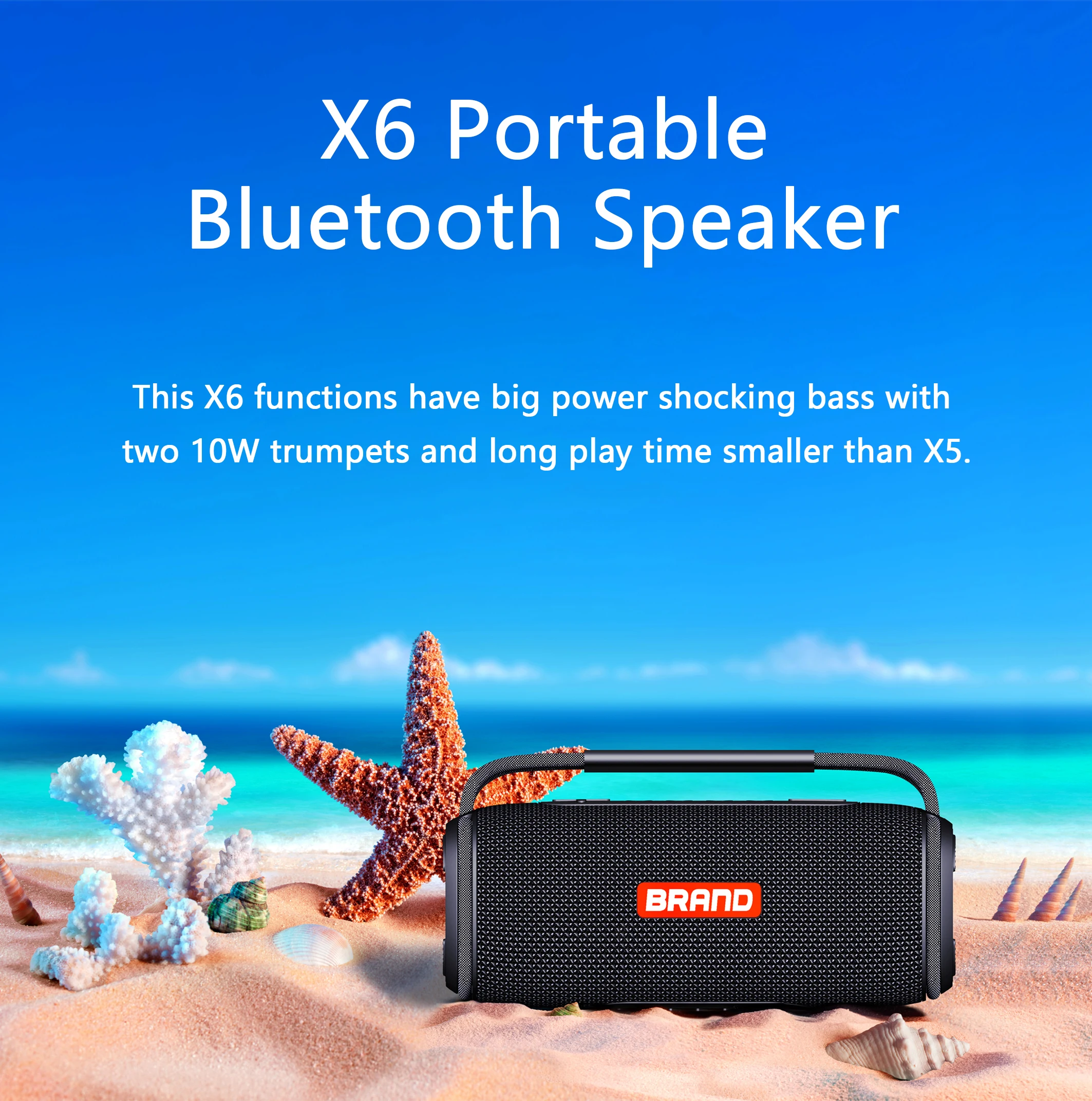Водоустойчив IPX6 Външен безжичен портативен говорител 20 W висока мощност, шокиращо бас аудио музикален плеър