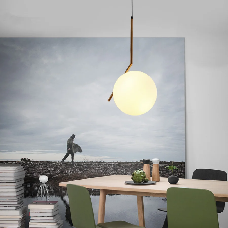 Модерна минималистичная ресторанная полилей в скандинавски стил, стъклена топка, окачена лампа за спални с една глава, бар столове, осветителни тела, висящи лампи