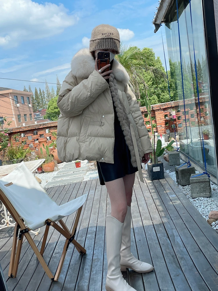 CXFS 2022, ново палто от естествена кожа, зимно яке, дамско яке за гусином топола, голяма яка от лисьего кожа, дебел топъл козината на норка, градинска облекло